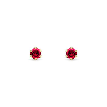 9ct Gold  Ruby-Red CZ Solitaire Stud Earrings, 3mm ⅕ Carat - JES397