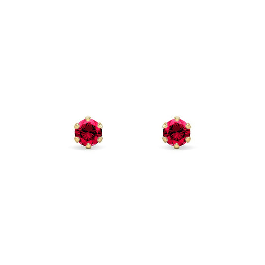 9ct Gold  Ruby-Red CZ Solitaire Stud Earrings, 3mm ⅕ Carat - JES397