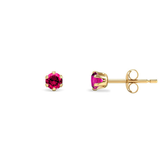 9ct Gold  Ruby-Red CZ Solitaire Stud Earrings, 3mm ⅕ Carat - JES397