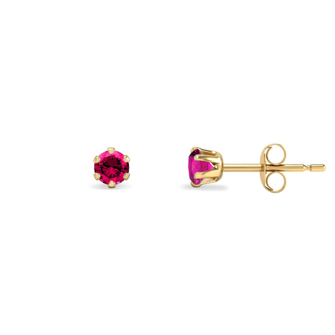 9ct Gold  Ruby-Red CZ Solitaire Stud Earrings, 3mm ⅕ Carat - JES397