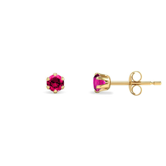 9ct Gold  Ruby-Red CZ Solitaire Stud Earrings, 3mm ⅕ Carat - JES397
