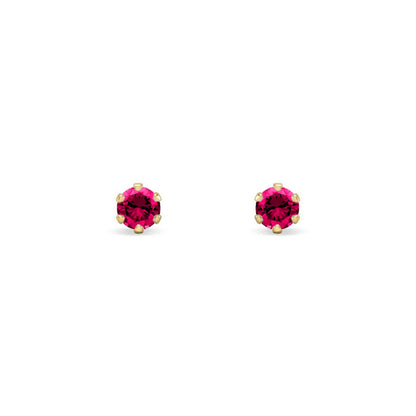 9ct Gold  Ruby-Red CZ Solitaire Stud Earrings, 3mm ⅕ Carat - JES397