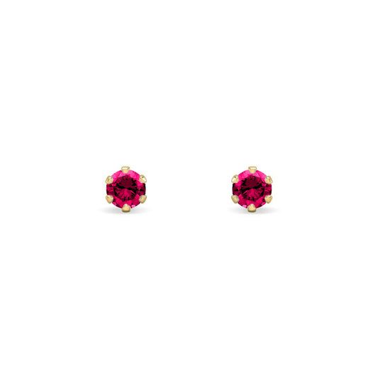 9ct Gold  Ruby-Red CZ Solitaire Stud Earrings, 3mm ⅕ Carat - JES397