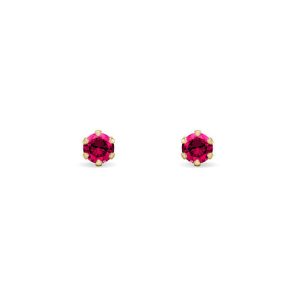 9ct Gold  Ruby-Red CZ Solitaire Stud Earrings, 3mm ⅕ Carat - JES397