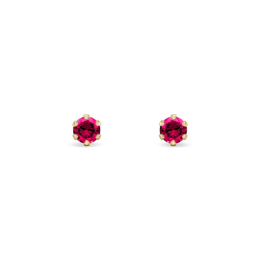 9ct Gold  Ruby-Red CZ Solitaire Stud Earrings, 3mm ⅕ Carat - JES397