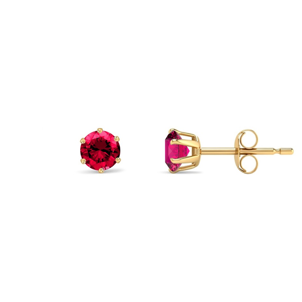 9ct Gold  Ruby-Red CZ Solitaire Stud Earrings, 4mm ½ Carat - JES398