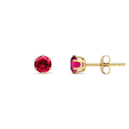 9ct Gold  Ruby-Red CZ Solitaire Stud Earrings, 4mm ½ Carat - JES398
