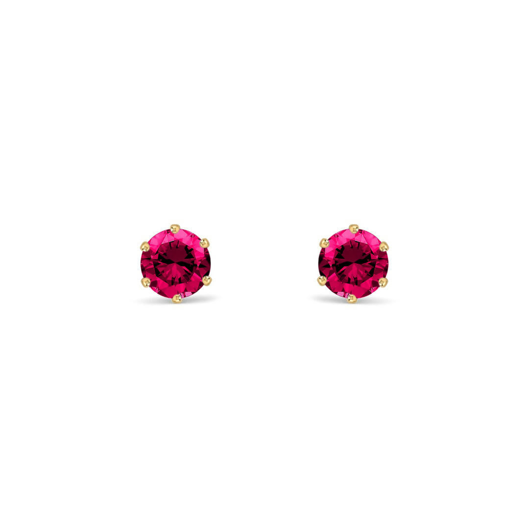 9ct Gold  Ruby-Red CZ Solitaire Stud Earrings, 4mm ½ Carat - JES398