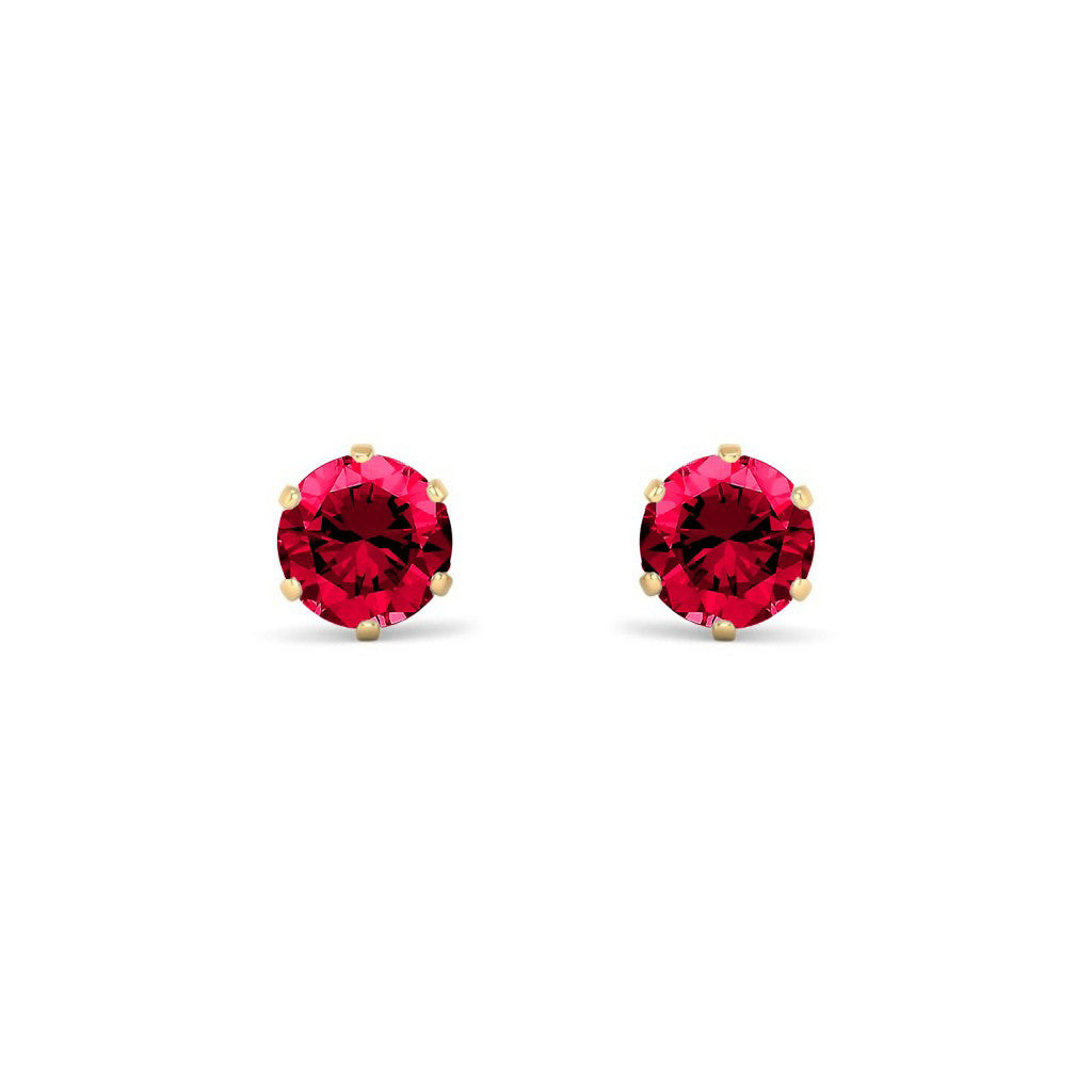 9ct Gold  Ruby-Red CZ Solitaire Stud Earrings, 5mm 1 Carat - JES399