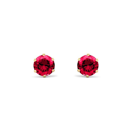 9ct Gold  Ruby-Red CZ Solitaire Stud Earrings, 5mm 1 Carat - JES399