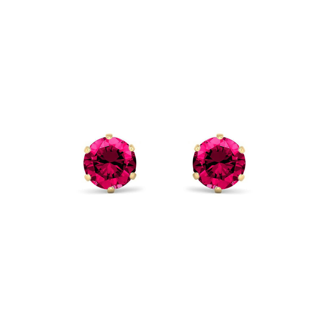9ct Gold  Ruby-Red CZ Solitaire Stud Earrings, 5mm 1 Carat - JES399