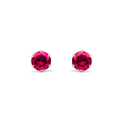 9ct Gold  Ruby-Red CZ Solitaire Stud Earrings, 5mm 1 Carat - JES399