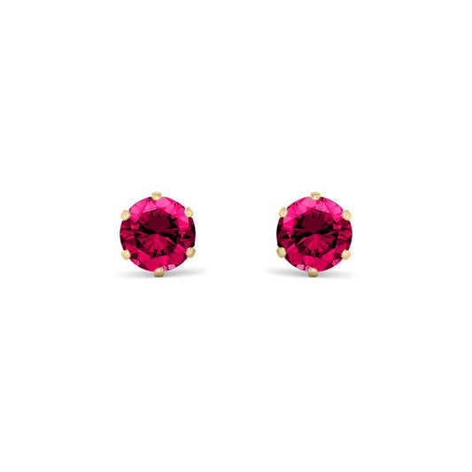 9ct Gold  Ruby-Red CZ Solitaire Stud Earrings, 5mm 1 Carat - JES399