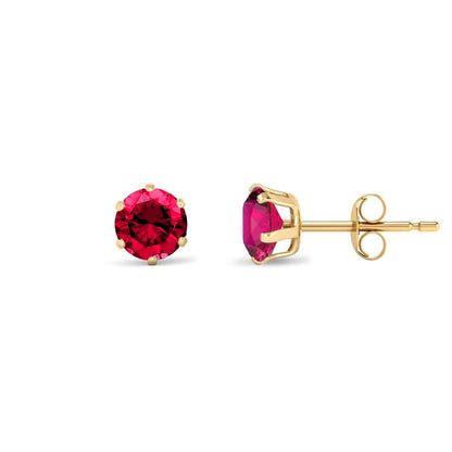 9ct Gold  Ruby-Red CZ Solitaire Stud Earrings, 5mm 1 Carat - JES399