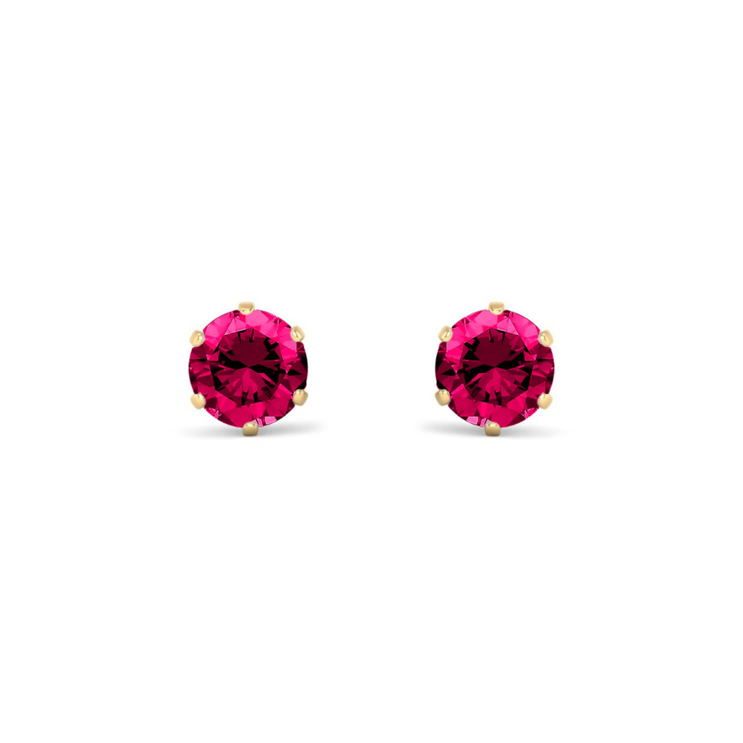 9ct Gold  Ruby-Red CZ Solitaire Stud Earrings, 5mm 1 Carat - JES399