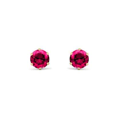 9ct Gold  Ruby-Red CZ Solitaire Stud Earrings, 5mm 1 Carat - JES399