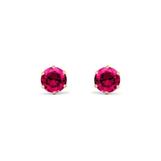 9ct Gold  Ruby-Red CZ Solitaire Stud Earrings, 5mm 1 Carat - JES399