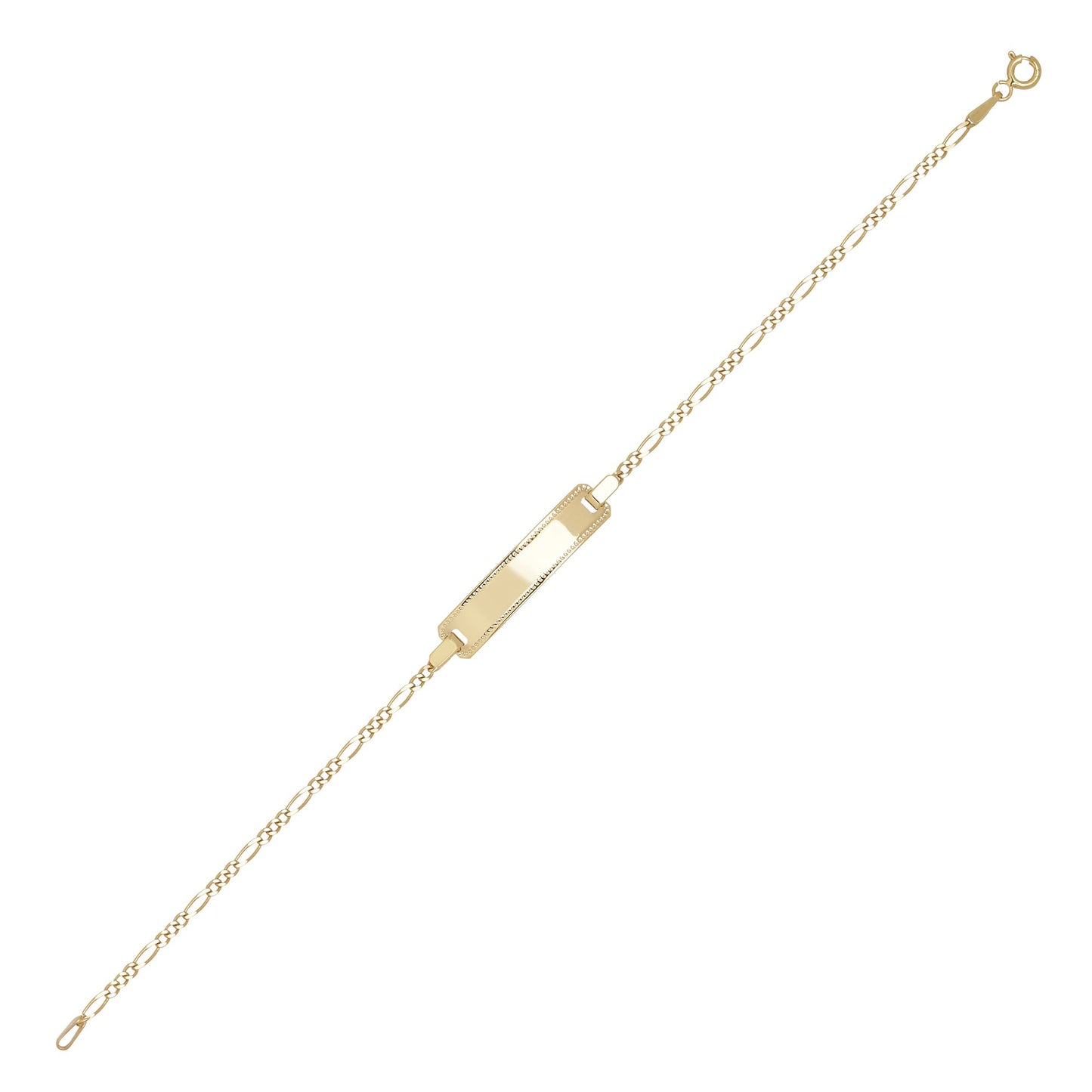 9ct Gold  Mill Grain Figaro Identity ID Bracelet, 6.5 inch 16cm - JID040