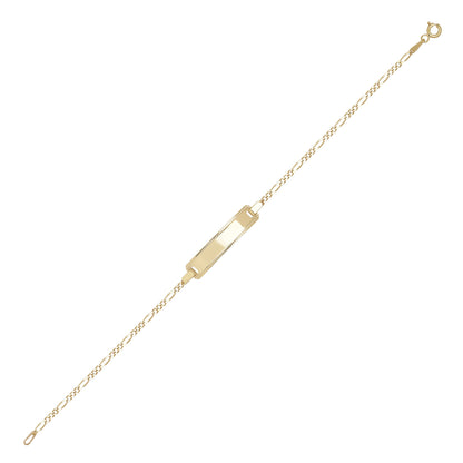 9ct Gold  Mill Grain Figaro Identity ID Bracelet, 6.5 inch 16cm - JID040