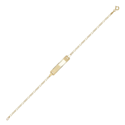 9ct Gold  Mill Grain Figaro Identity ID Bracelet, 7.5 inch 19cm - JID040