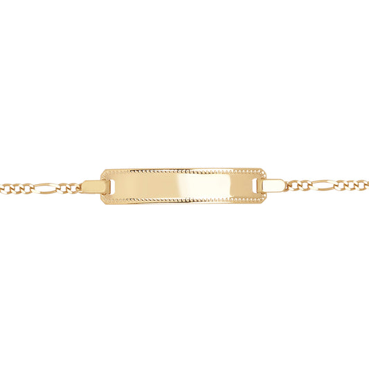9ct Gold  Mill Grain Figaro Identity ID Bracelet, 7.5 inch 19cm - JID040