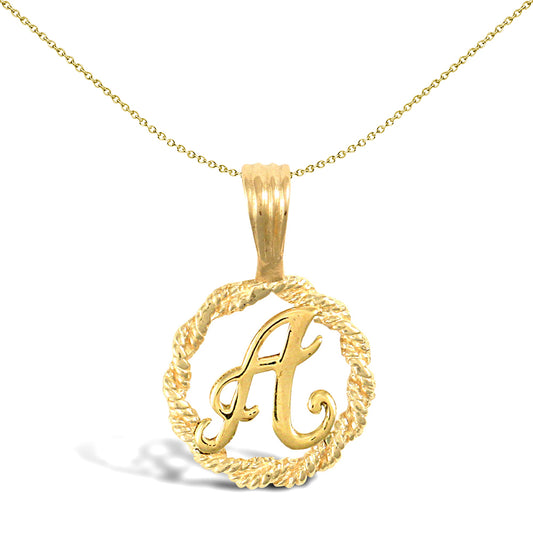 Solid 9ct Gold  Rope Identity Initial Charm Pendant Letter A - JIN001-A