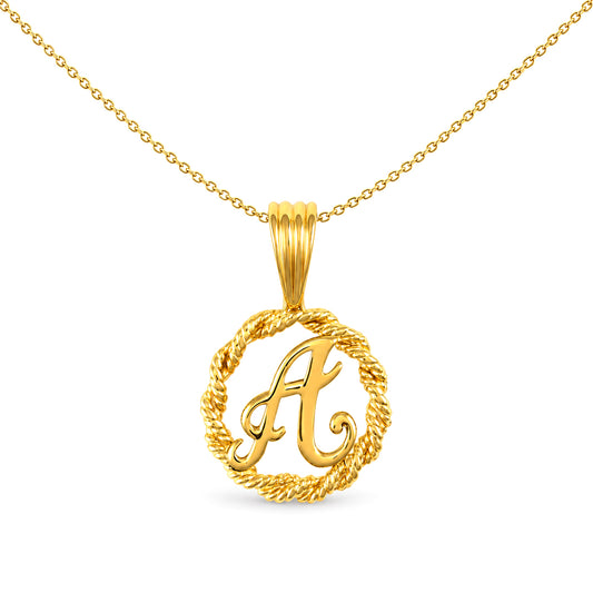 Solid 9ct Gold  Rope Identity Initial Charm Pendant Letter A - JIN001-A