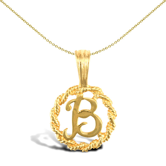 Solid 9ct Gold  Rope Identity Initial Charm Pendant Letter B - JIN001-B