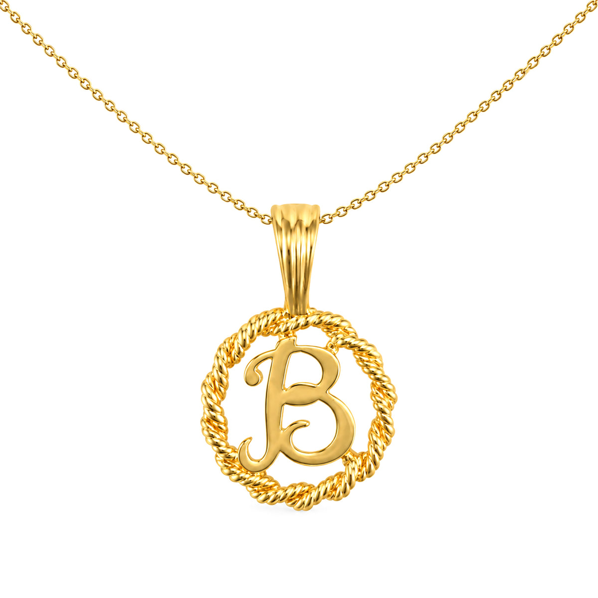 Solid 9ct Gold  Rope Identity Initial Charm Pendant Letter B - JIN001-B