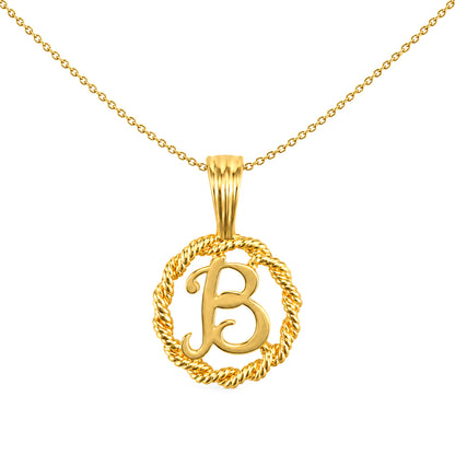 Solid 9ct Gold  Rope Identity Initial Charm Pendant Letter B - JIN001-B