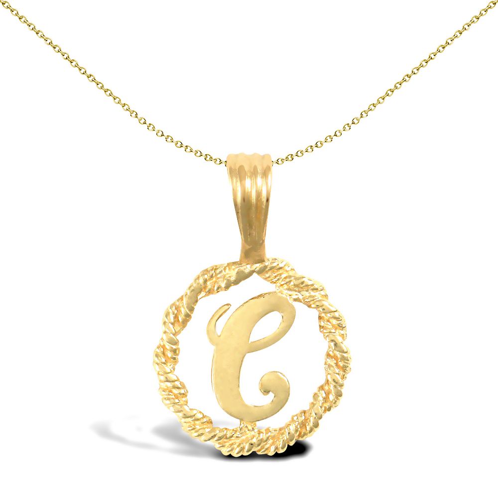 Solid 9ct Gold  Rope Identity Initial Charm Pendant Letter C - JIN001-C