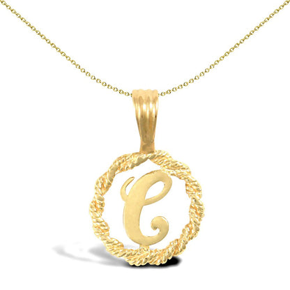 Solid 9ct Gold  Rope Identity Initial Charm Pendant Letter C - JIN001-C