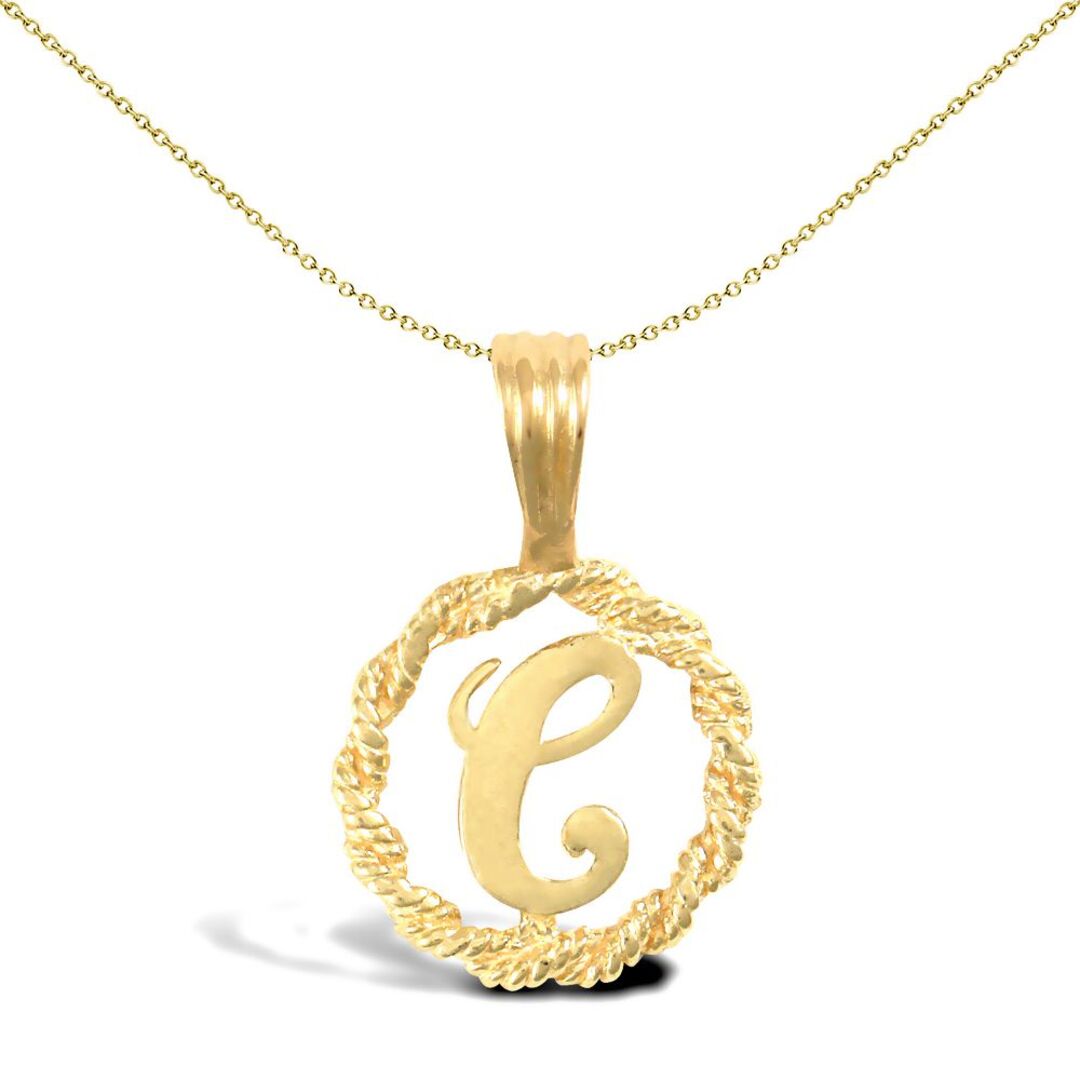Solid 9ct Gold  Rope Identity Initial Charm Pendant Letter C - JIN001-C