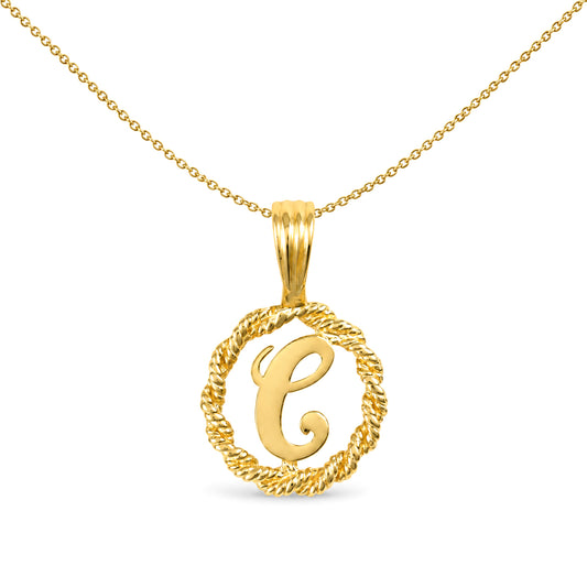 Solid 9ct Gold  Rope Identity Initial Charm Pendant Letter C - JIN001-C