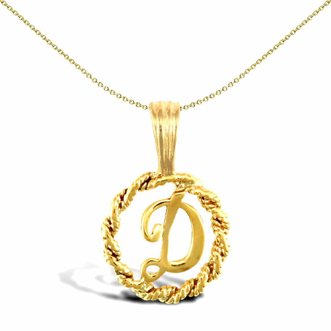 Solid 9ct Gold  Rope Identity Initial Charm Pendant Letter D - JIN001-D