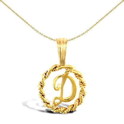 Solid 9ct Gold  Rope Identity Initial Charm Pendant Letter D - JIN001-D