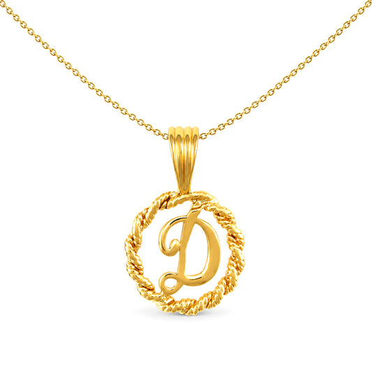 Solid 9ct Gold  Rope Identity Initial Charm Pendant Letter D - JIN001-D
