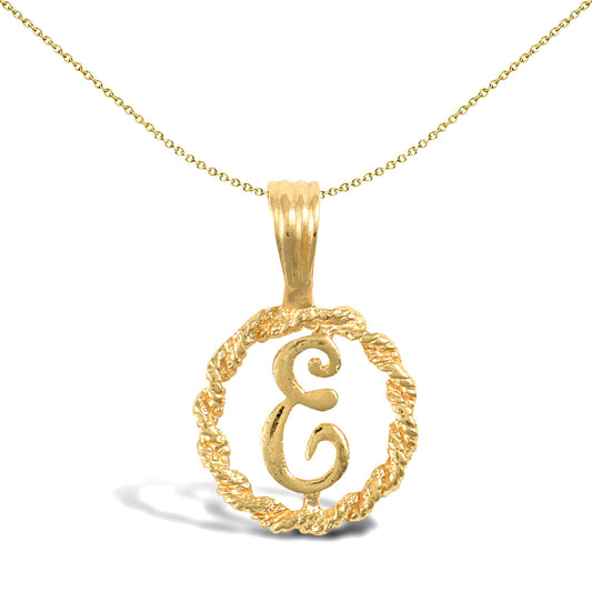 Solid 9ct Gold  Rope Identity Initial Charm Pendant Letter E - JIN001-E