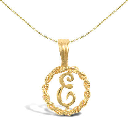 Solid 9ct Gold  Rope Identity Initial Charm Pendant Letter E - JIN001-E