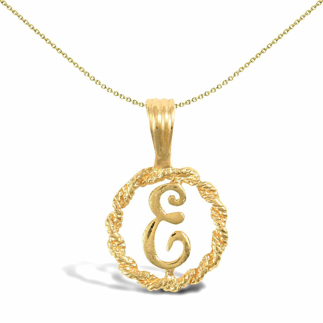 Solid 9ct Gold  Rope Identity Initial Charm Pendant Letter E - JIN001-E