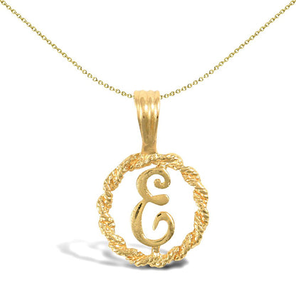 Solid 9ct Gold  Rope Identity Initial Charm Pendant Letter E - JIN001-E