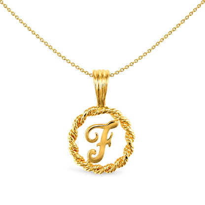 Solid 9ct Gold  Rope Identity Initial Charm Pendant Letter F - JIN001-F