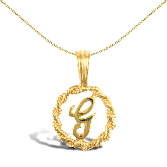 Solid 9ct Gold  Rope Identity Initial Charm Pendant Letter G - JIN001-G