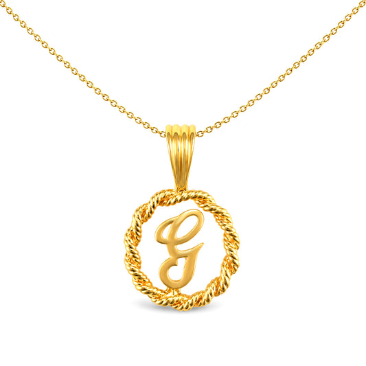 Solid 9ct Gold  Rope Identity Initial Charm Pendant Letter G - JIN001-G