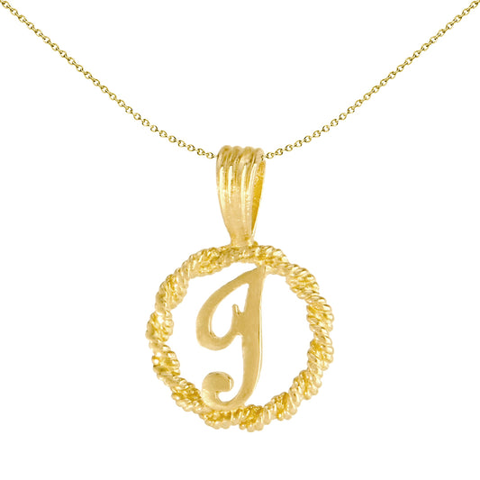 Solid 9ct Gold  Rope Identity Initial Charm Pendant Letter I - JIN001-I