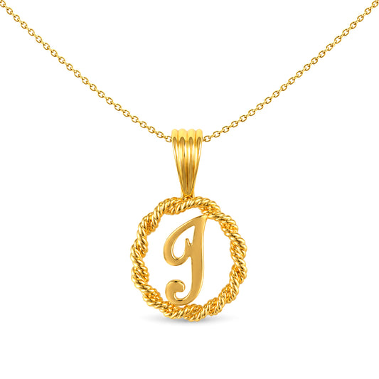 Solid 9ct Gold  Rope Identity Initial Charm Pendant Letter I - JIN001-I