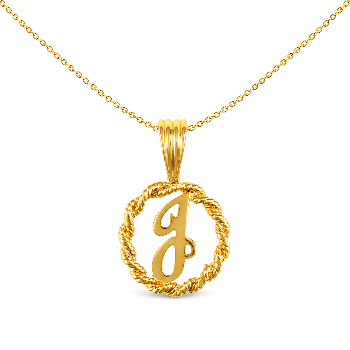 Solid 9ct Gold  Rope Identity Initial Charm Pendant Letter J - JIN001-J