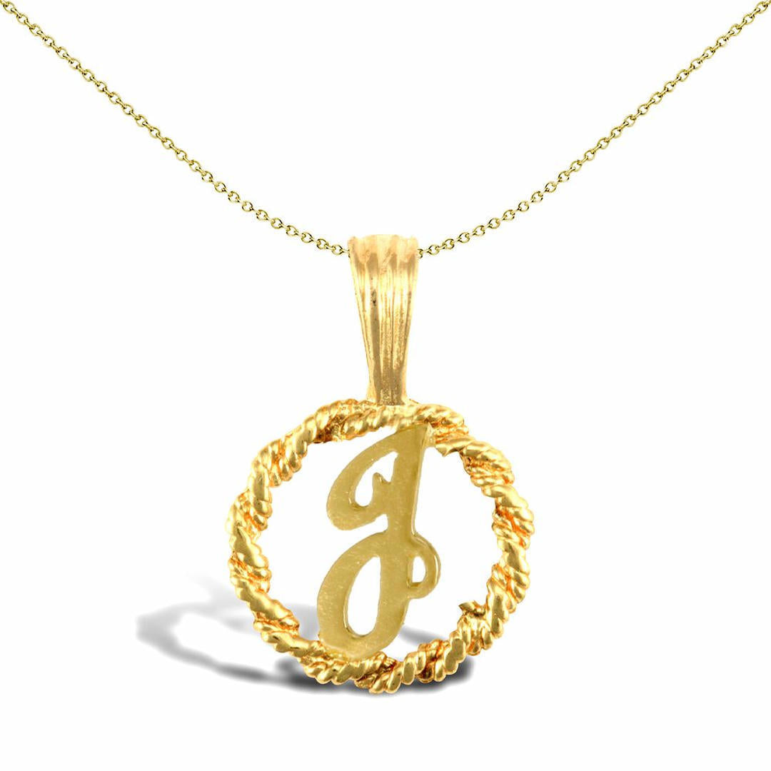 Solid 9ct Gold  Rope Identity Initial Charm Pendant Letter J - JIN001-J