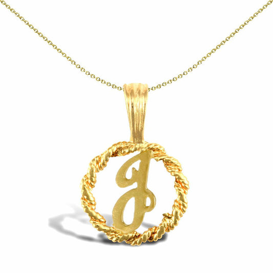 Solid 9ct Gold  Rope Identity Initial Charm Pendant Letter J - JIN001-J