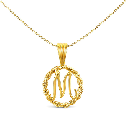 Solid 9ct Gold  Rope Identity Initial Charm Pendant Letter M - JIN001-M